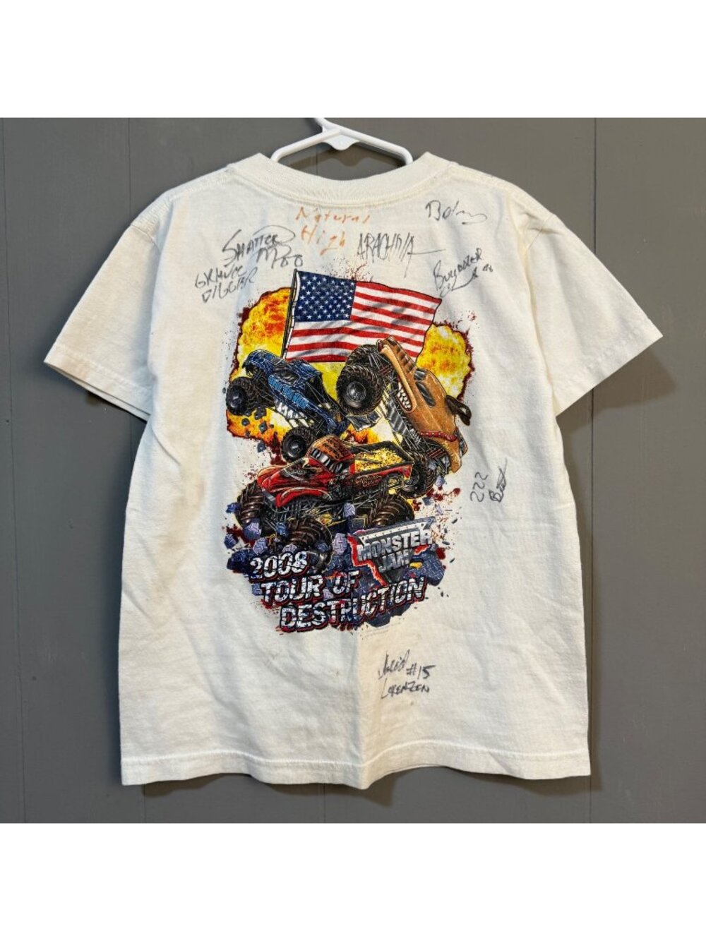 VTG Autographed Monster Truck GRAVE DIGGER Tour Of Destruction Tee Youth Sz S